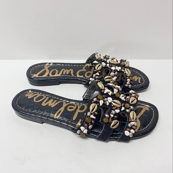 Sam Edelman Shoes - Sam Edelman Bay Leather Sandals Size 8 Women's Black Bead Shell Detail